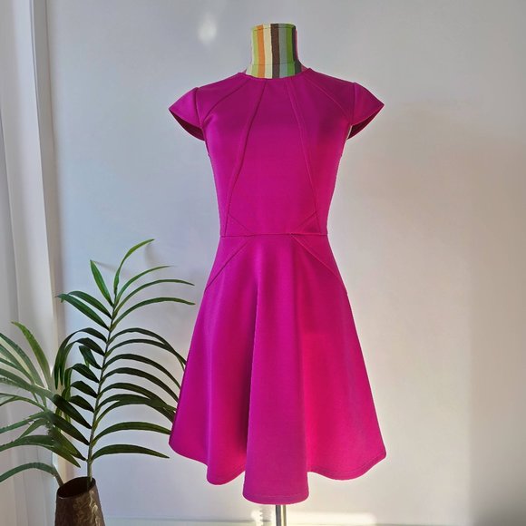 Ted Baker London Women's Barbie Hot Pink Crew Neck A-Line Dress Size US4 - Picture 1 of 6